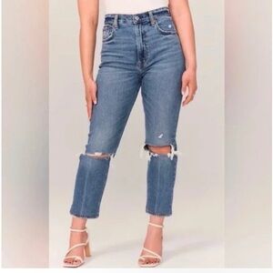 Abercrombie & Fitch The Ankle Straight Ultra High Rise Distressed Ripped Jeans